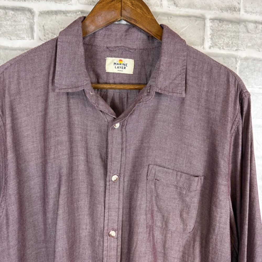 Marine Layer Mens size MARGE Burgundy Cotton Herringbone Long Sleeve Button Down